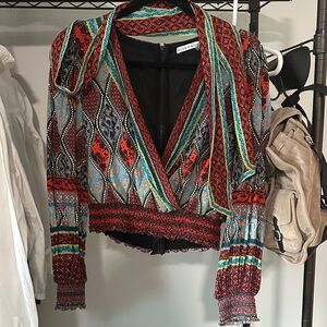 Alice + Olivia Colorful Patterned Wrap top with belt
